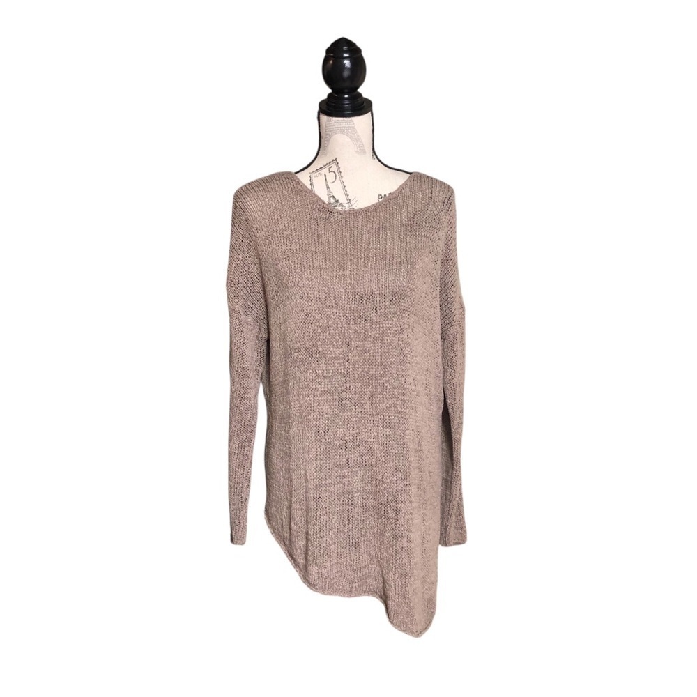 Lagenlook Flowy S Asymmetric Hem Taupe Sweater